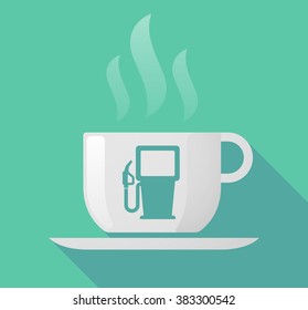 Illustration of a long shadow cup of coffee with  a gas station