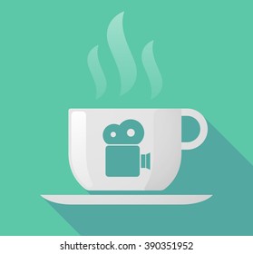 Illustration of a long shadow cup of coffee with  a film camera