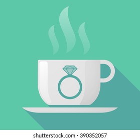 Illustration of a long shadow cup of coffee with  an engagement ring