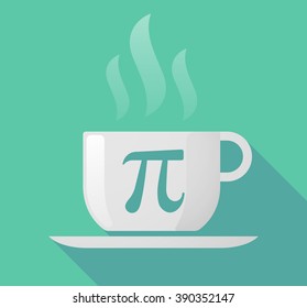 Illustration of a long shadow cup of coffee with  the number pi symbol