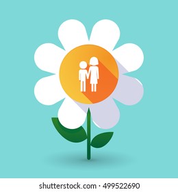 Illustration of a long shadow daisy flower with a childhood pictogram