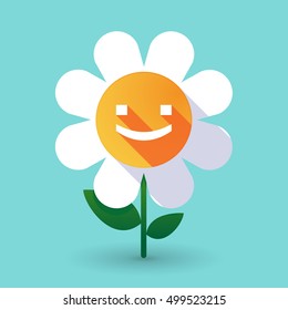 Illustration of a long shadow daisy flower with a smile text face