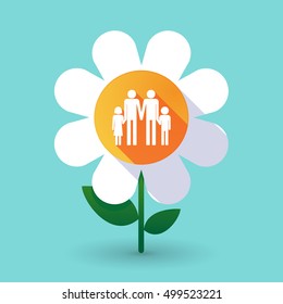 Illustration of a long shadow daisy flower with a gay parents  family pictogram