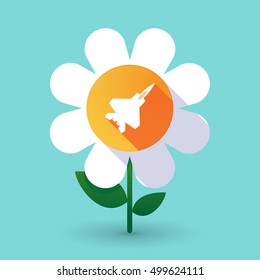 Illustration of a long shadow daisy flower with a combat plane