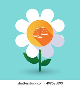 Illustration of a long shadow daisy flower with  an unbalanced weight scale