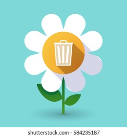 Illustration of a long shadow daisy flower with a trash can