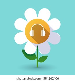 Illustration of a long shadow daisy flower with a earphones