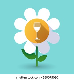 Ilustración de una flor de margarita a la sombra con una taza de vino