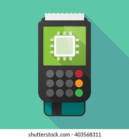 Illustration of a long shadow dataphone with a cpu