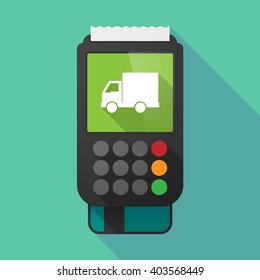 Illustration of a long shadow dataphone with a  delivery truck