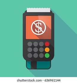 Illustration of a long shadow dataphone with  a dollar sign  in a not allowed signal 