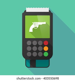 Illustration of a long shadow dataphone with a gun
