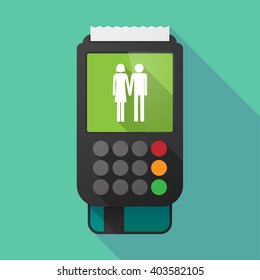Illustration of a long shadow dataphone with a heterosexual couple pictogram