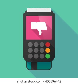 Illustration of a long shadow dataphone with a thumb down hand