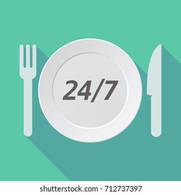 Illustration of a long shadow dish with    the text 24/7