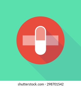 Illustration of a long shadow do not enter icon with a pill