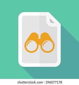 Illustration of a long shadow document icon with a binoculars