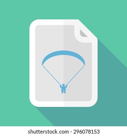 Illustration of a long shadow document icon with a paraglider