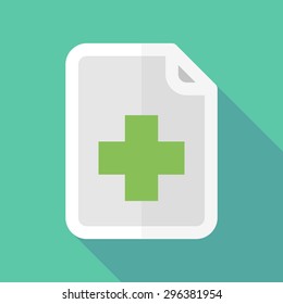Illustration of a long shadow document icon with a pharmacy sign