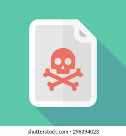 Illustration of a long shadow document icon with a skull