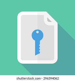 Illustration of a long shadow document icon with a key