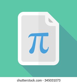 Illustration of a long shadow document vector icon with the number pi symbol