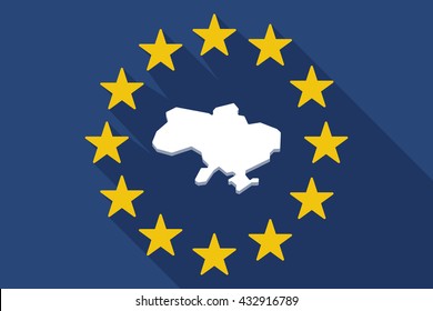 Illustration of a long shadow EU flag with  the map of Ukraine