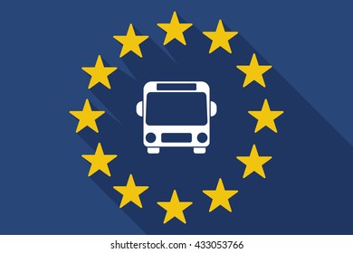 Illustration of a long shadow EU flag with  a bus icon