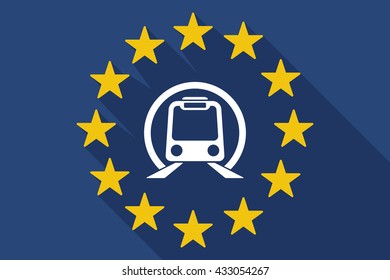 Illustration of a long shadow EU flag with  a subway train icon