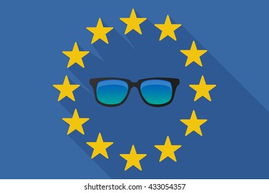 Illustration of a long shadow EU flag with  a sunglasses icon