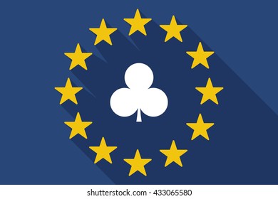 Illustration of a long shadow EU flag with  the  Club  poker playing card sign