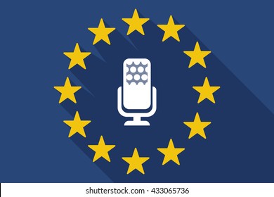 Illustration of a long shadow EU flag with  a microphone sign