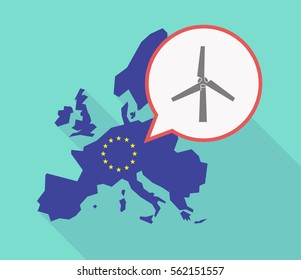Illustration of a long shadow EU map with a comic balloon and a wind turbine