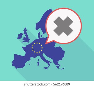 Illustration of a long shadow EU map, and its flag  with a comic balloon and an irritating substance sign