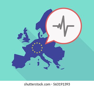 Illustration of a long shadow EU map, and its flag  with a comic balloon and a heart beat sign