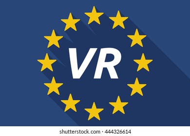 Illustration of a long shadow European Union flag with    the virtual reality acronym VR