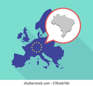 Illustration of a long shadow European Union map, its flag and a balloon with  a map of Brazil