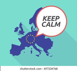 Illustration of a long shadow European Union, its flag and a comic balloon with    the text KEEP CALM