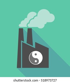 Illustration of a long shadow factory icon with a ying yang