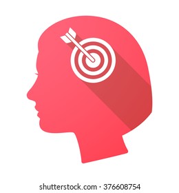 Illustration of a long shadow female head with a dart board