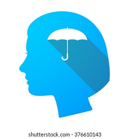Illustration of a long shadow female head with an umbrella