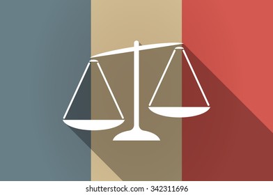 Illustration of a long shadow flag of France vector icon with  an unbalanced weight scale