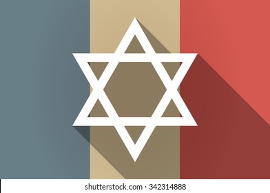Illustration of a long shadow flag of France vector icon with a David star