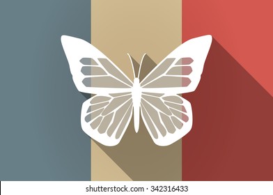 Illustration of a long shadow flag of France vector icon with a butterfly