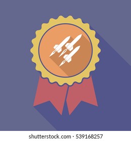Illustration of a long shadow flat color badge with missiles