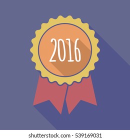 Illustration of a long shadow flat color badge with a 2016 sign