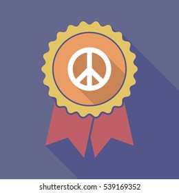 Illustration of a long shadow flat color badge with a peace sign