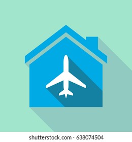 Illustration of a long shadow flat design house with a plane