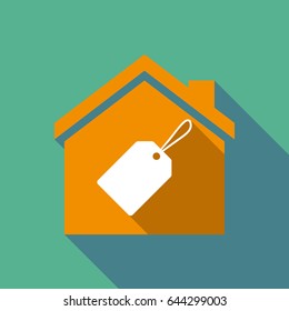 Illustration of a long shadow flat design house with a label