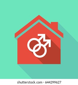 Illustration of a long shadow flat design house with a gay sign